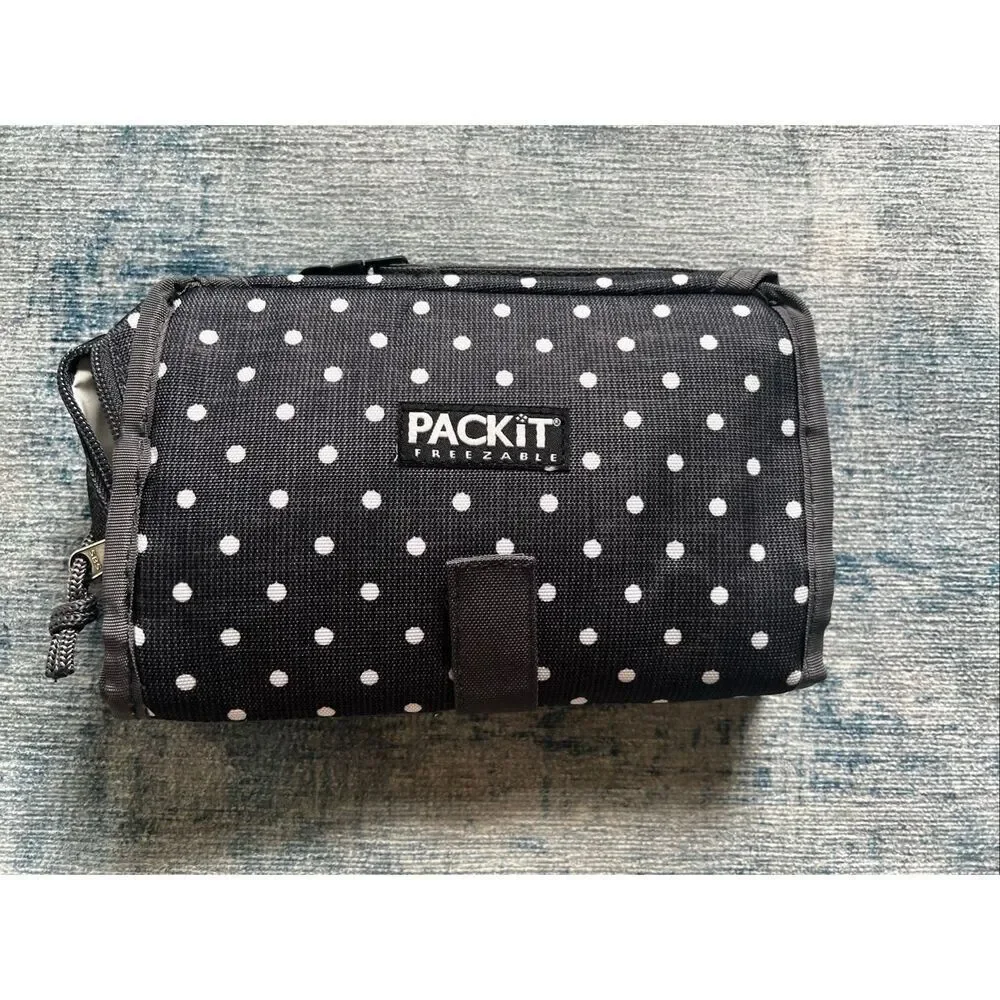 Packit Gray White Polka Dot Freezable Lunch Bag